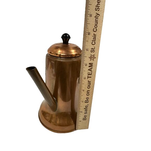 Vintage Copper Finish Turkish Coffee Kettle Tea Pot Side Handle Lid 8" w/ Stand - Picture 9 of 9